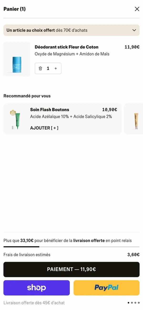 Tiroir panier Respire après l'ajout d'un déodorant : recommandation d'un soin anti-boutons